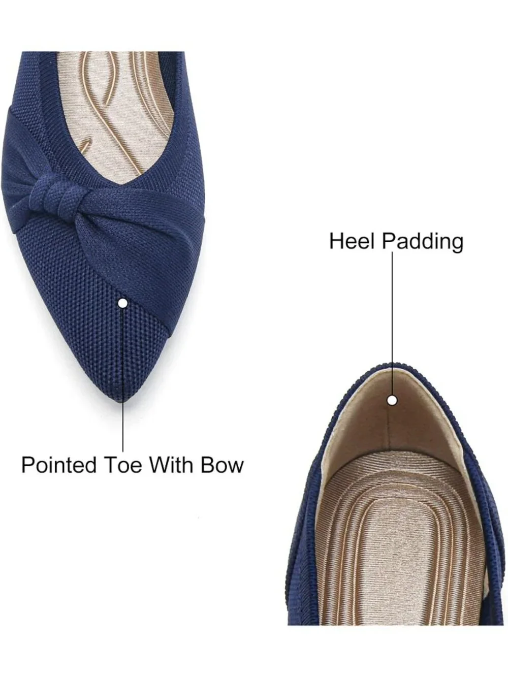 Women's Navy Mesh Comfortable Ballet Flats Pointed Toe Lightweight Casual Shoes